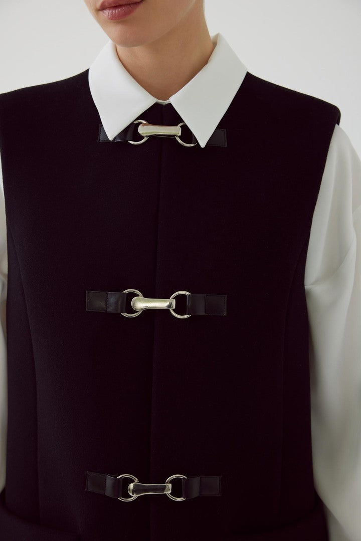 Black Regular Fit Wool Vest