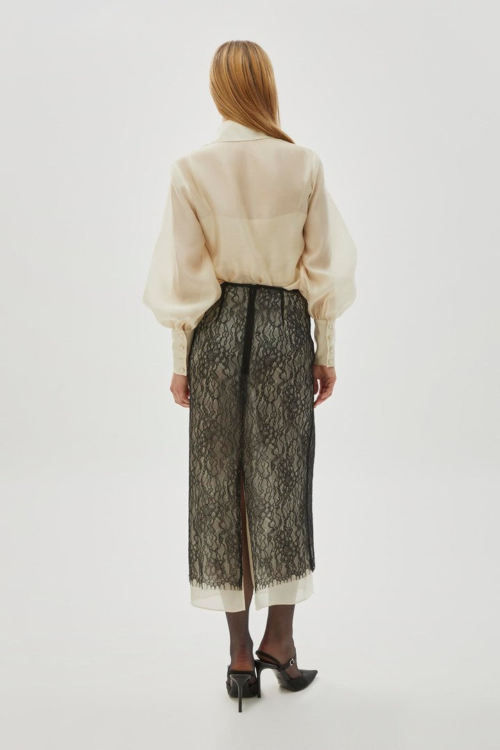 Regular Fit Midi Skirt with Tulle Lace