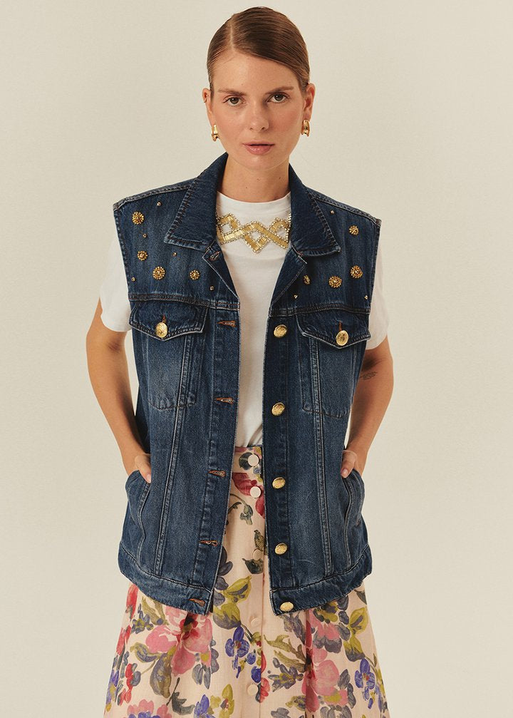 Studded Indigo Denim Vest