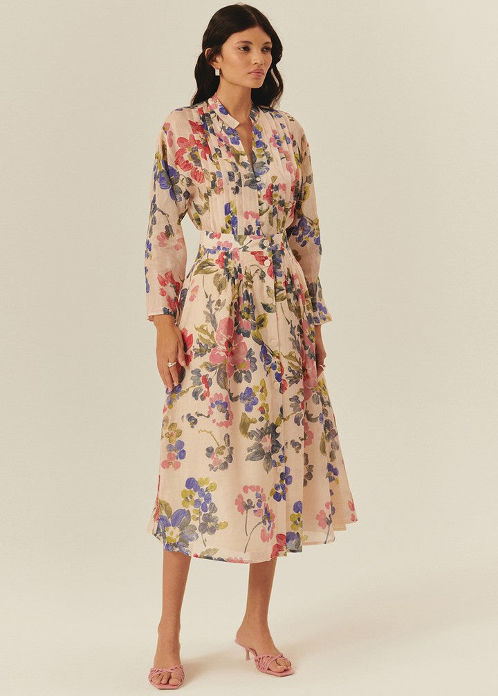 Floral Button-Down Midi Skirt with Pockets