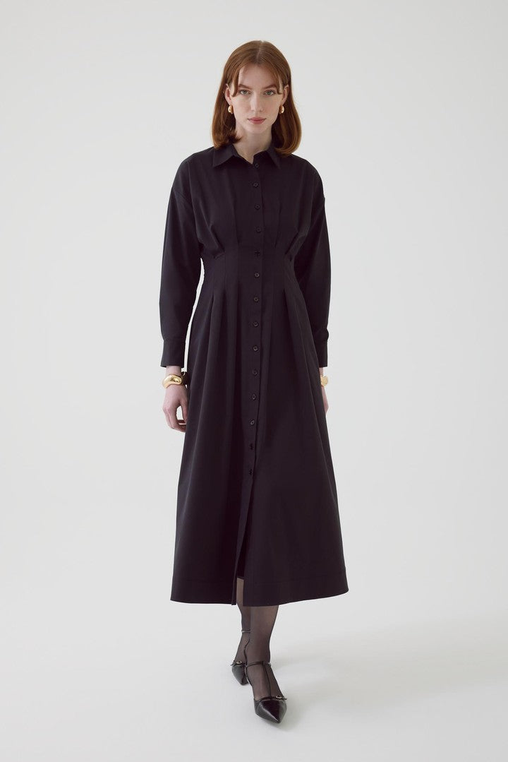 Black Shirt Dress with Fitted Waist
