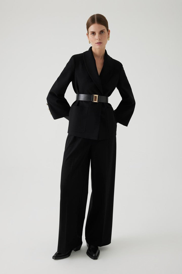 Black Regular Fit Jacket with Belt Detail and Large Pockets
