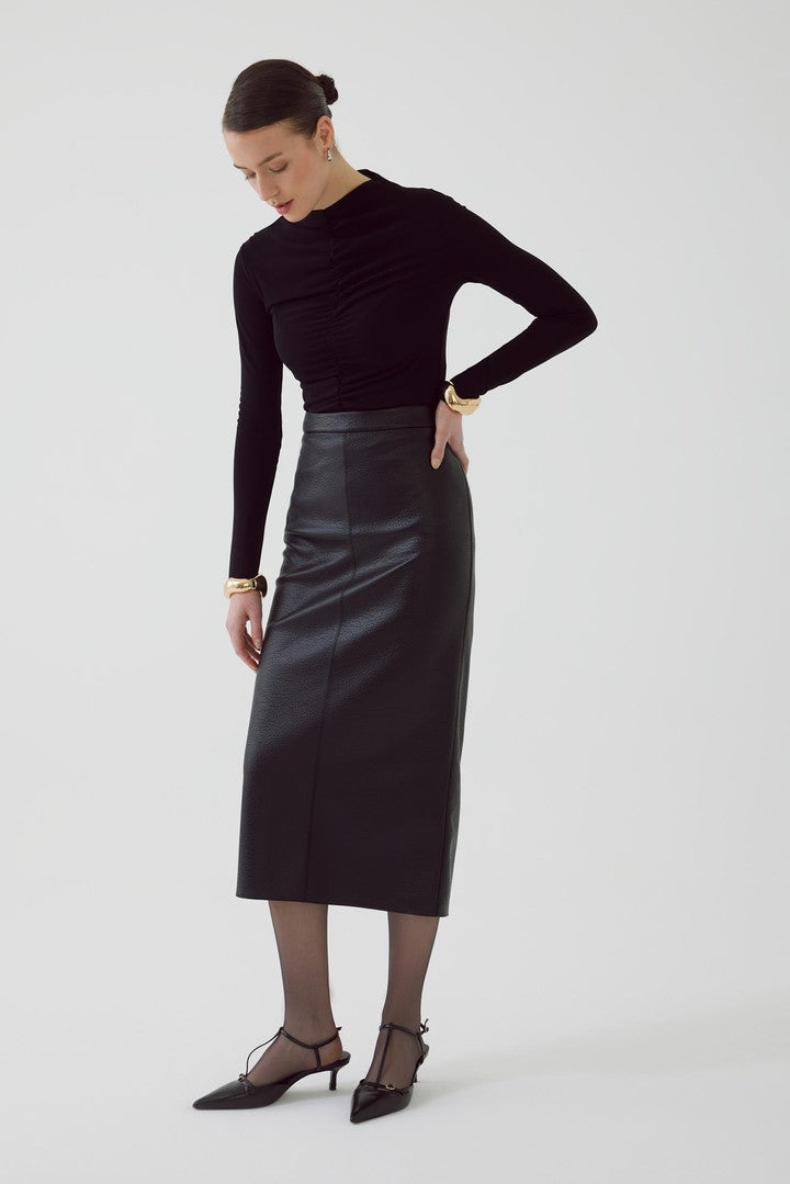 Black Eco Leather Slim Fit Skirt