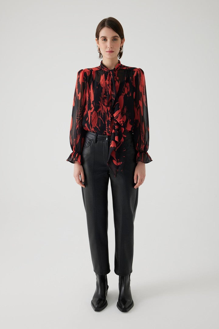 Black Straight Cut Pants in Vegan Leather