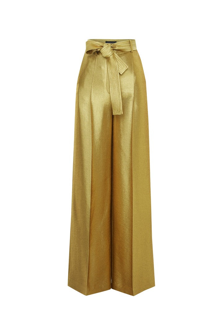 Regular Fit Gold Pants with Waist Tie