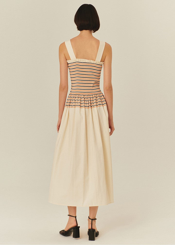 Striped Smocked Bodice Midi Dress