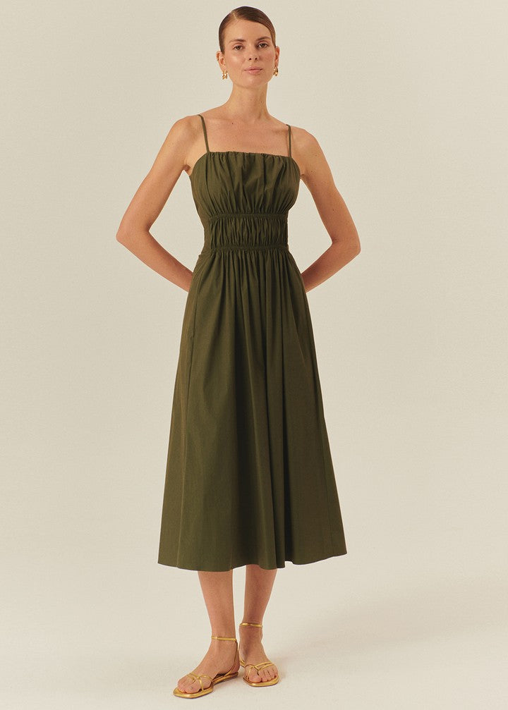 Black Smock Bodice Midi Dress with Crochet Trim main image 1