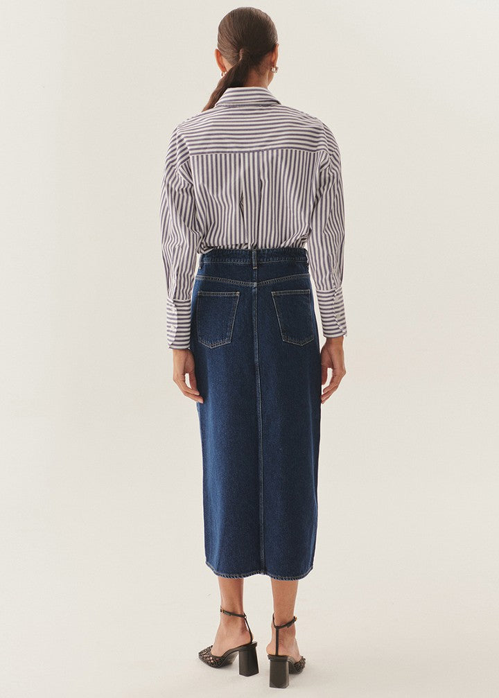Structured High-Waist Denim Skirt