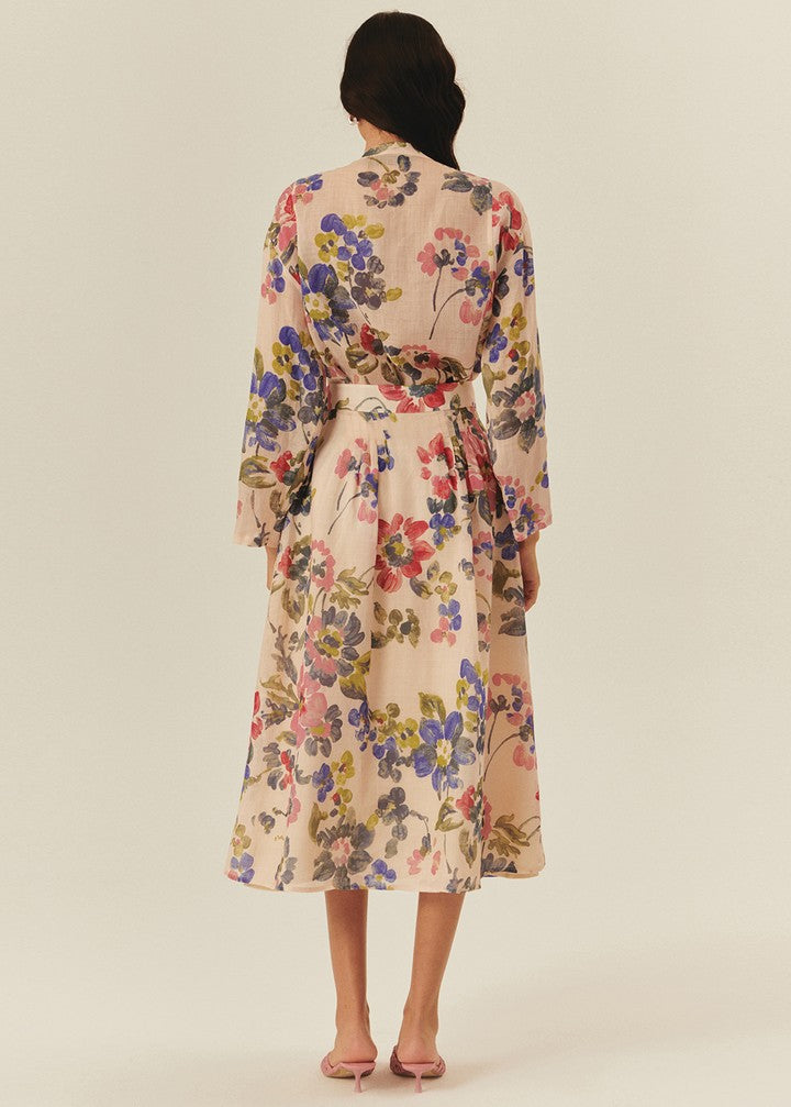 Floral Button-Down Midi Skirt with Pockets