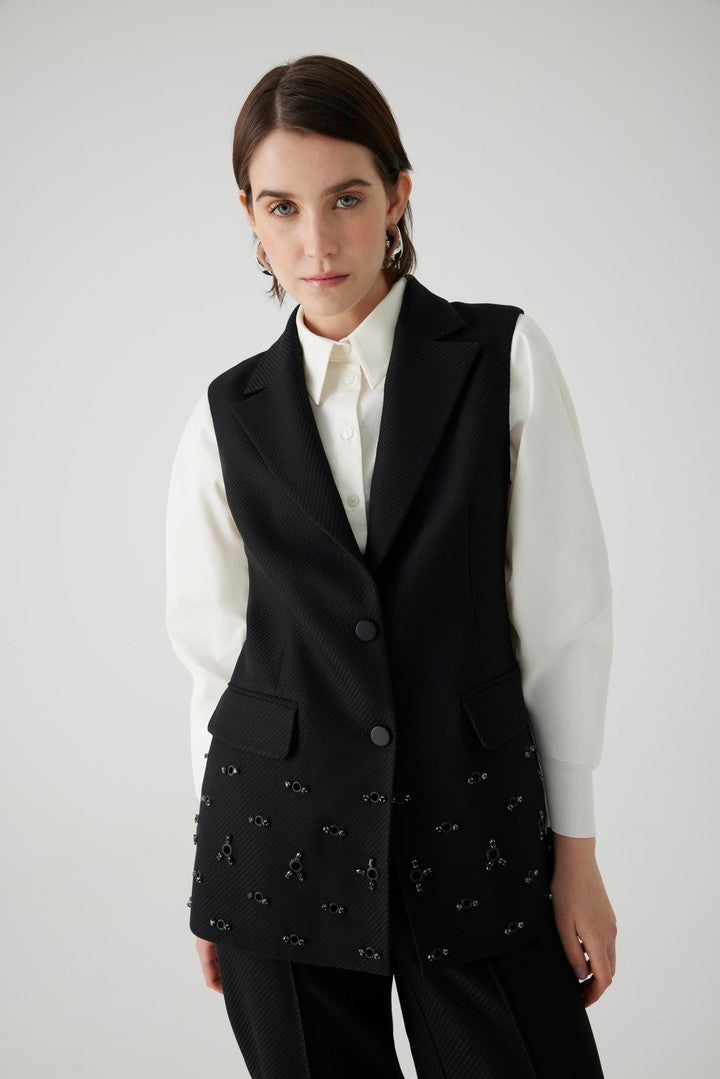 Black Vest with Embroidered Details