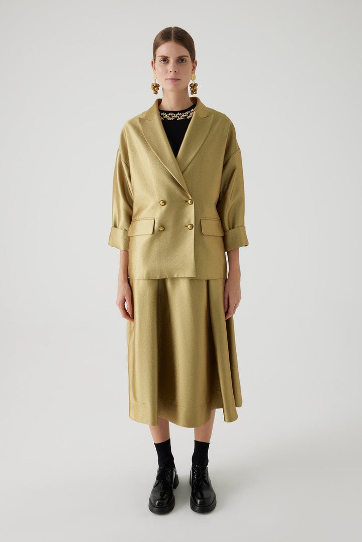 Gold Oversize Blazer with Wrap Front