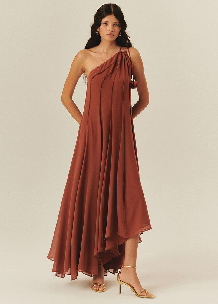 Regular Ethereal One-Shoulder Chiffon Maxi - Brown Regular Ethereal One-Shoulder Chiffon Maxi - Brown