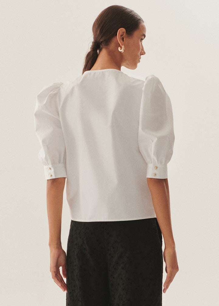 Puff Sleeve Poplin Keyhole Blouse