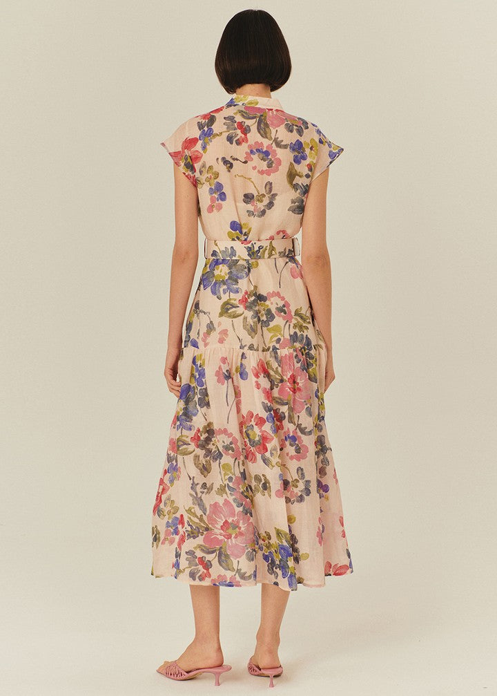 Button-Front Sleeveless Floral Dress