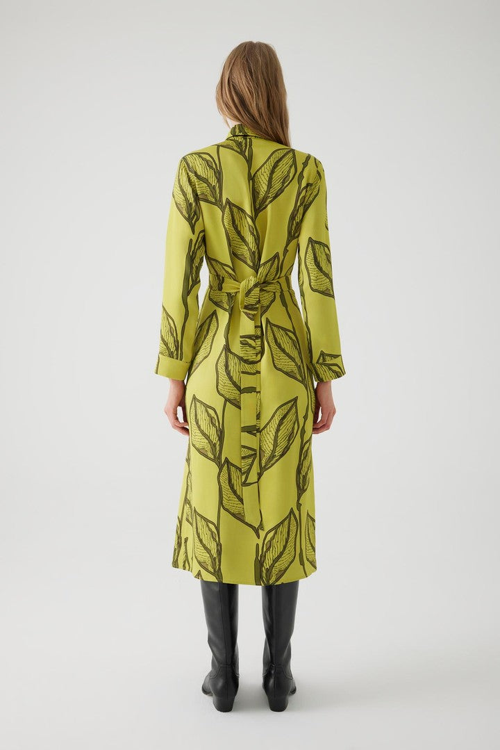 Green Floral Print Midi Shirt Dress