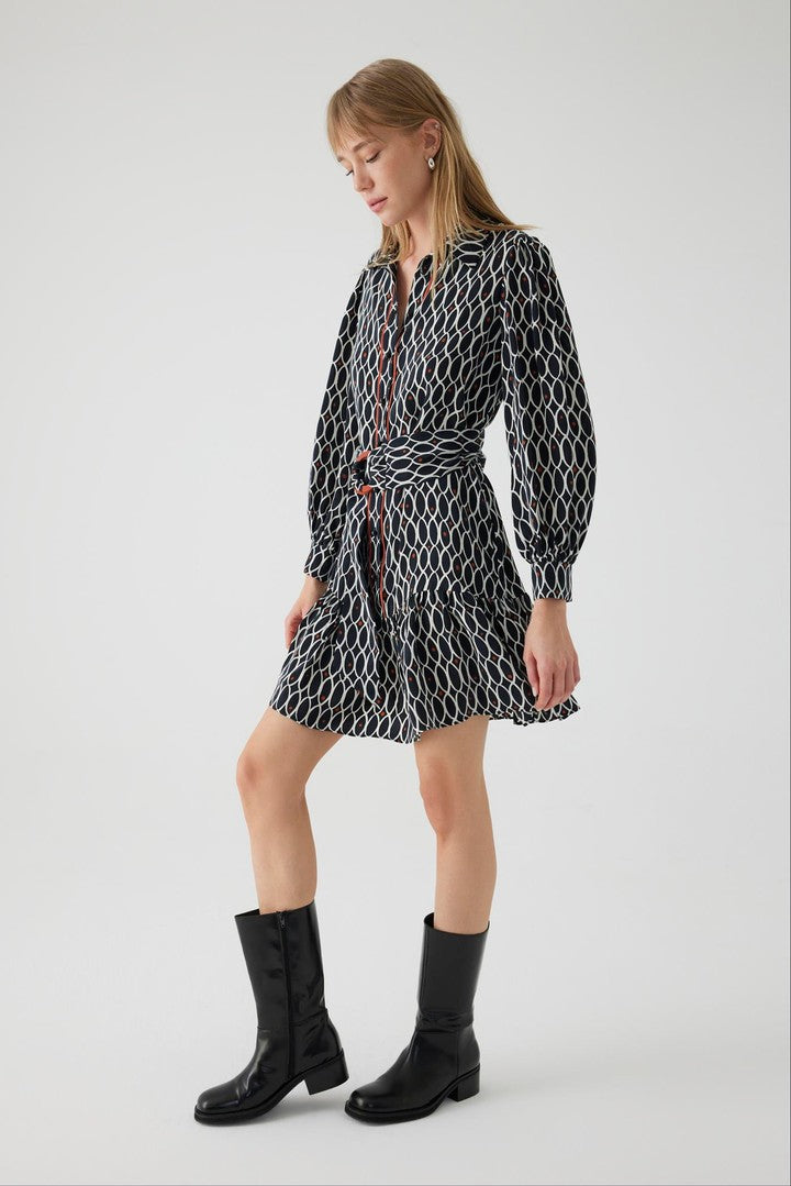 Geometric Patterned Satin Mini Dress