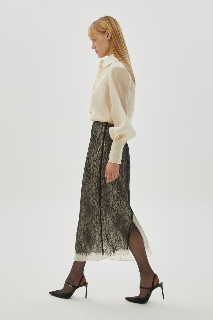 Regular Fit Midi Skirt with Tulle Lace