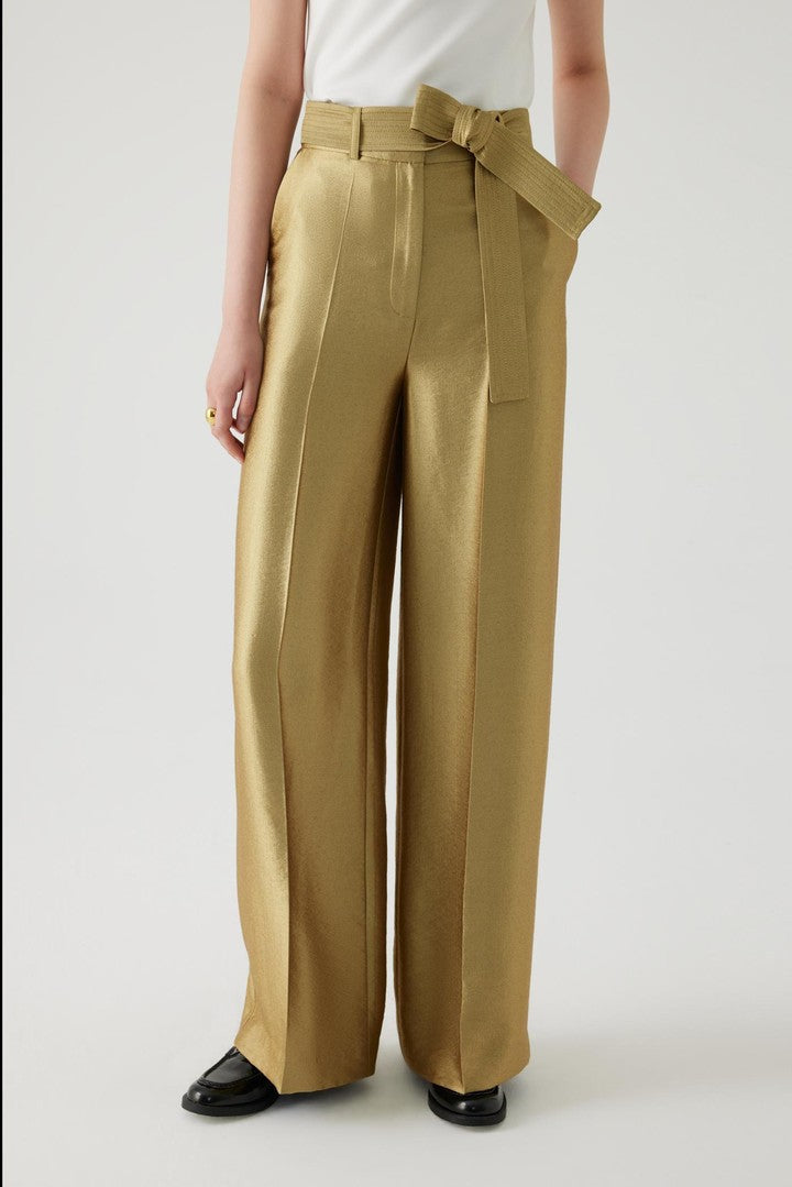 Regular Fit Gold Pants with Waist Tie