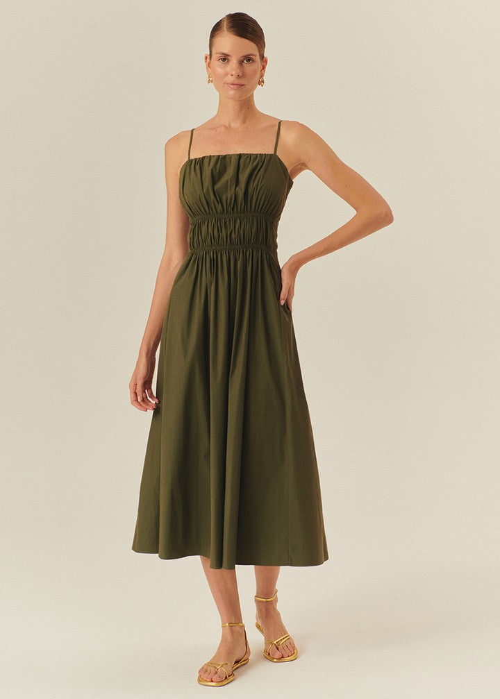 Smocked Bodice Midi Dress