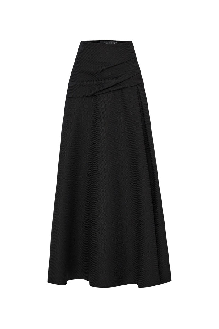 Black Slit Pleated Skirt with Lining