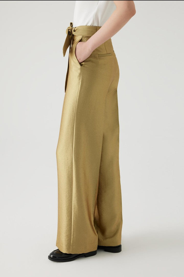 Regular Fit Gold Pants with Waist Tie