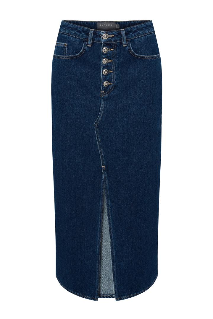 Structured High-Waist Denim Skirt