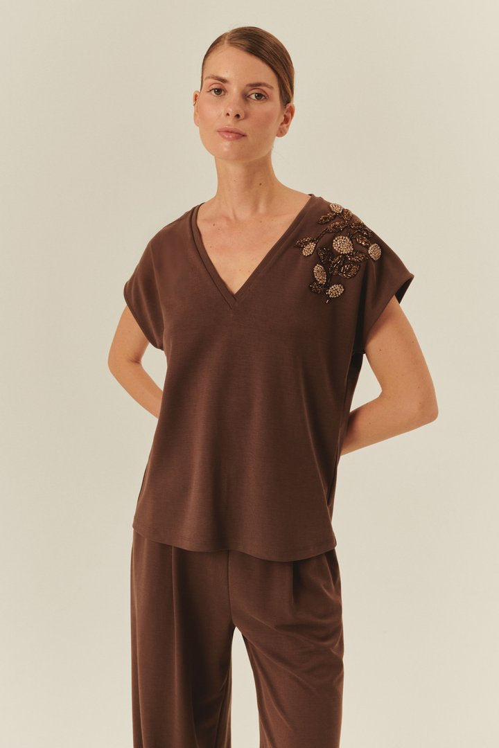 Polished Cotton Embellished Tee