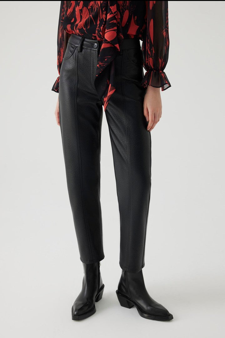 Black Straight Cut Pants in Vegan Leather