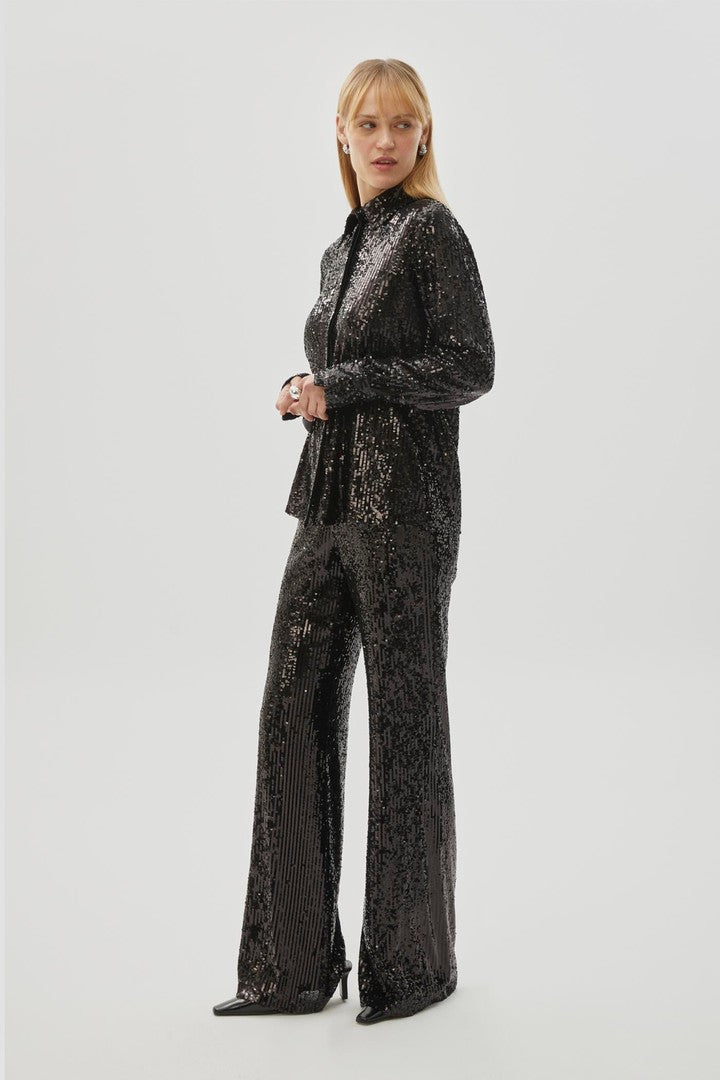 Black Regular Fit Shirt with Sequins