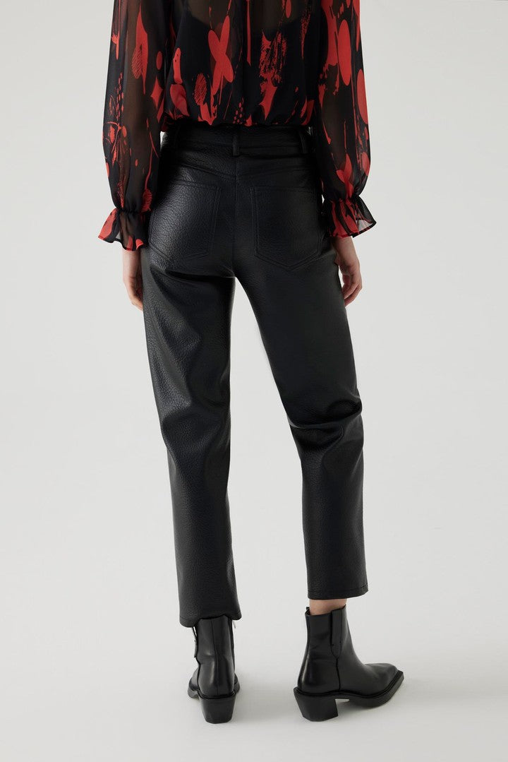 Black Straight Cut Pants in Vegan Leather
