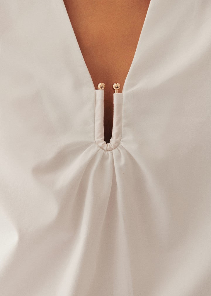 Puff Sleeve Poplin Keyhole Blouse