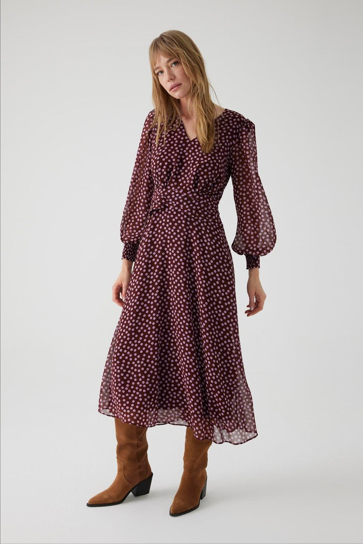 Regular Fit Polka Dot Chiffon Midi Dress