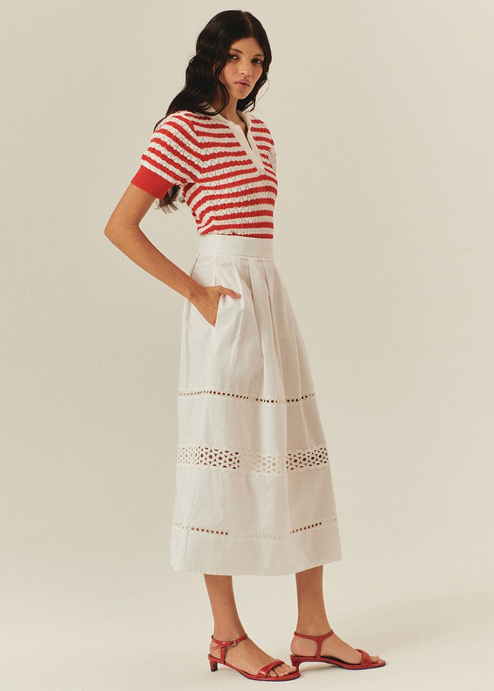 Embroidered Eyelet Midi Skirt