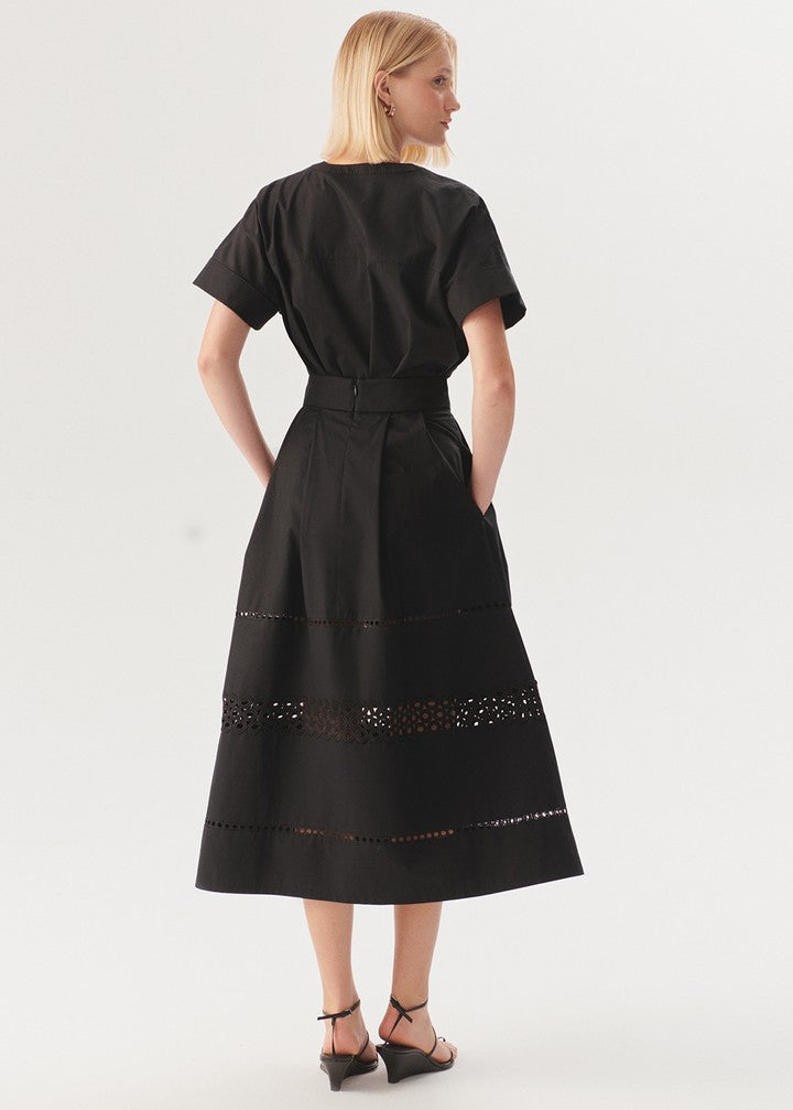 Embroidered Eyelet Midi Skirt