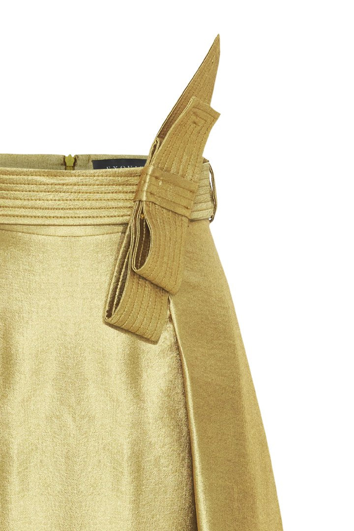 Regular Fit Gold Midi Skirt with Belt Detail