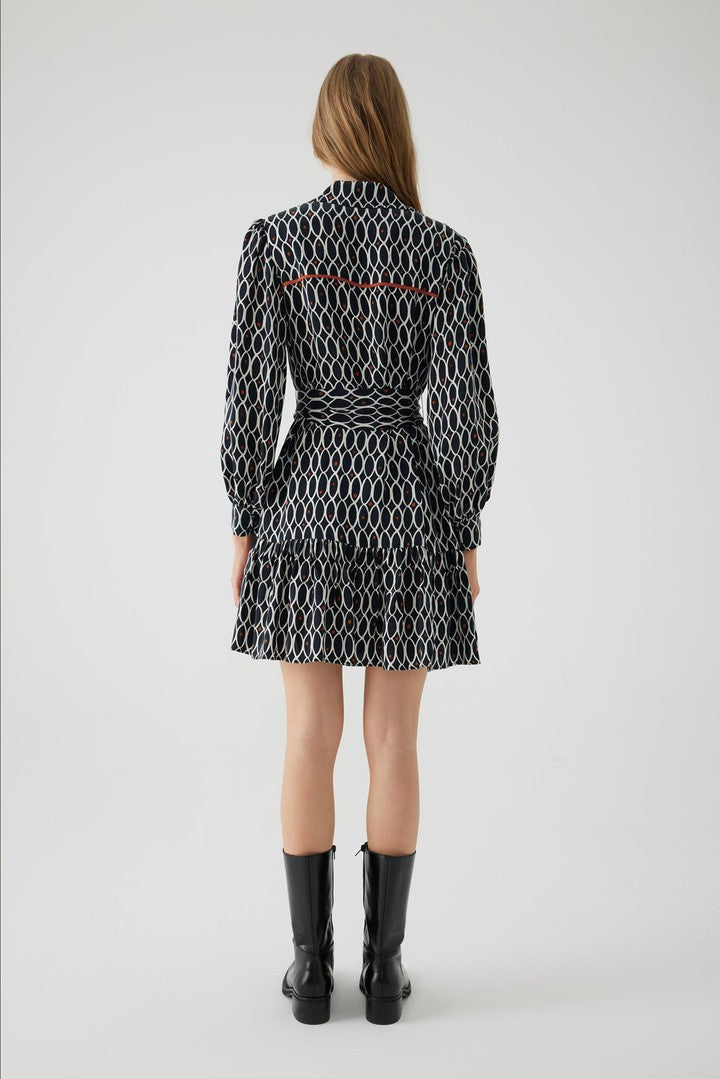 Geometric Patterned Satin Mini Dress