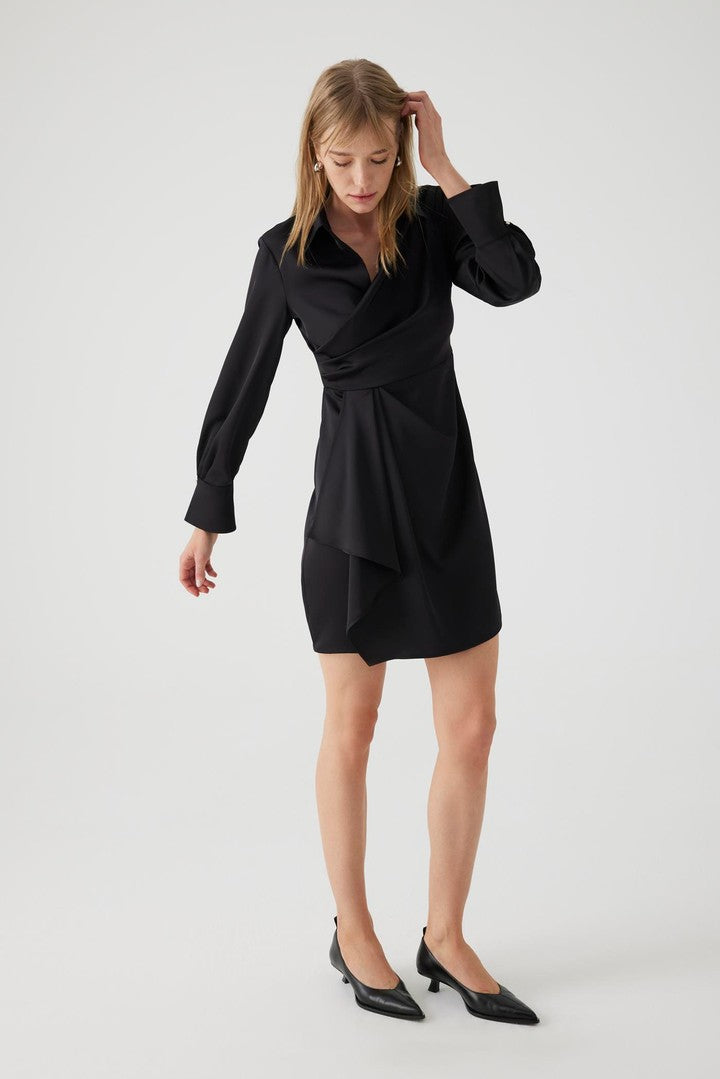Black Regular Fit Mini Wrap Dress