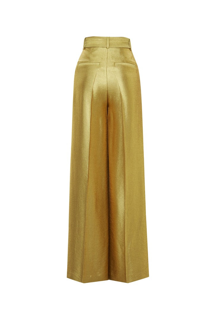 Regular Fit Gold Pants with Waist Tie
