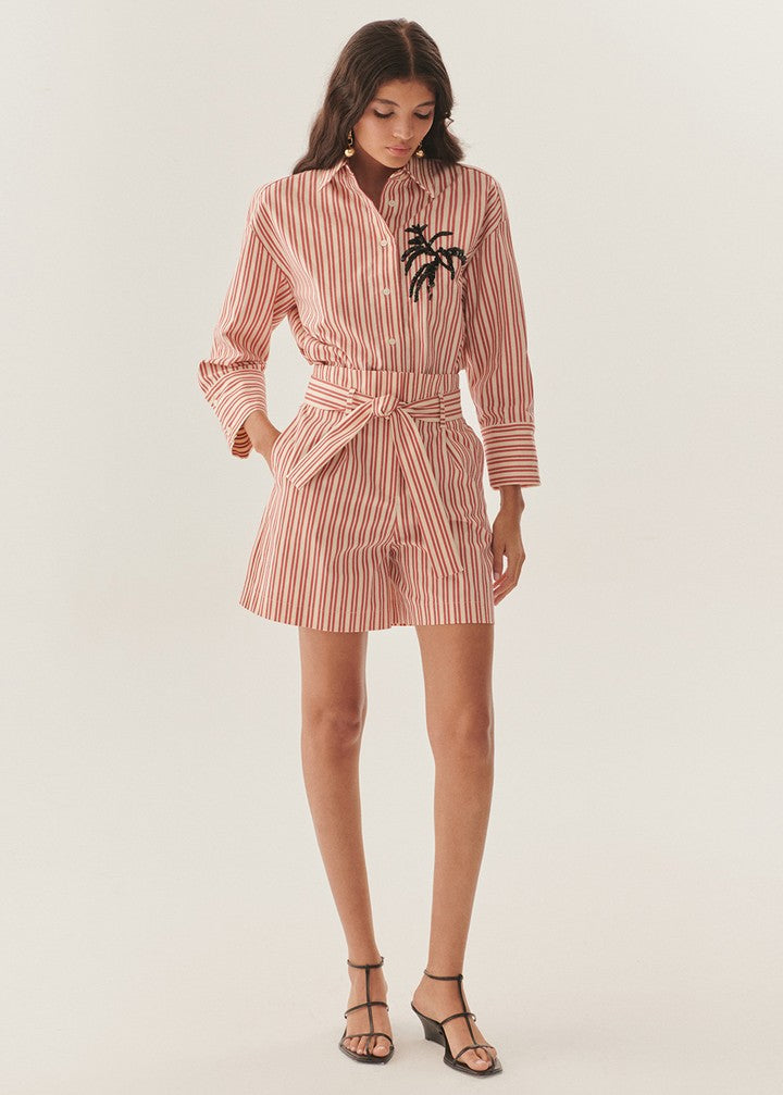 Red Striped Shorts with Tie Detail