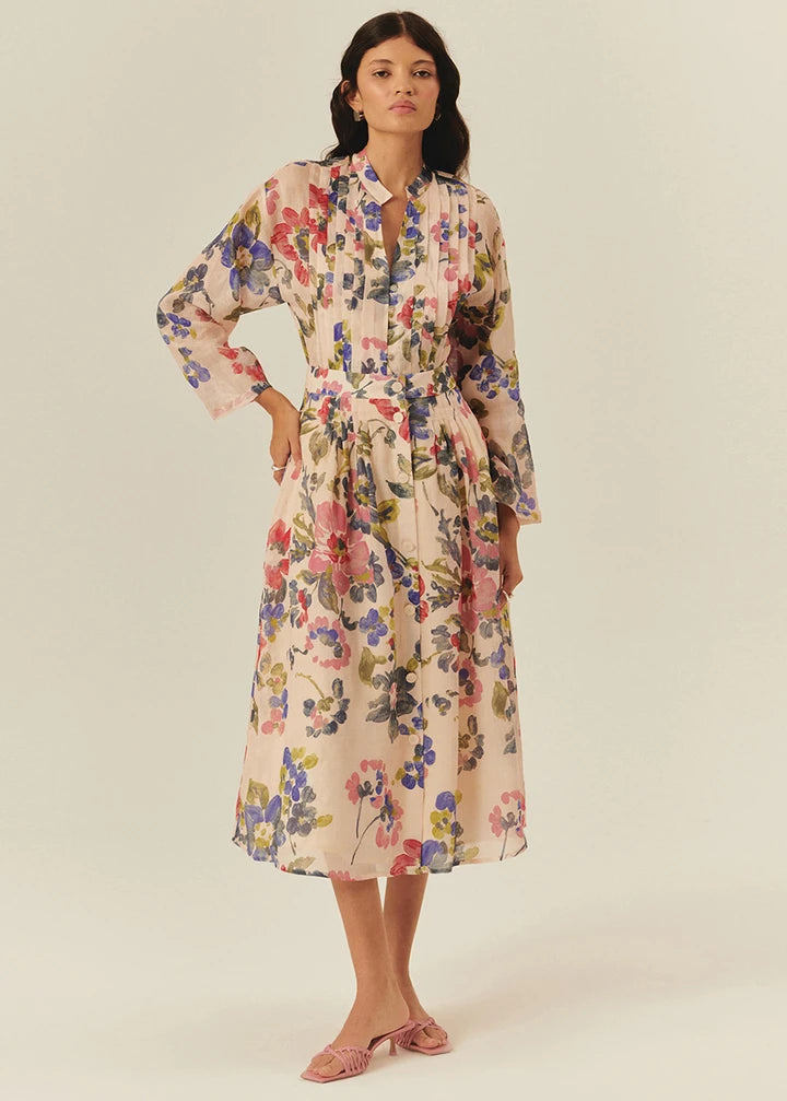 Floral Button-Down Midi Skirt with Pockets