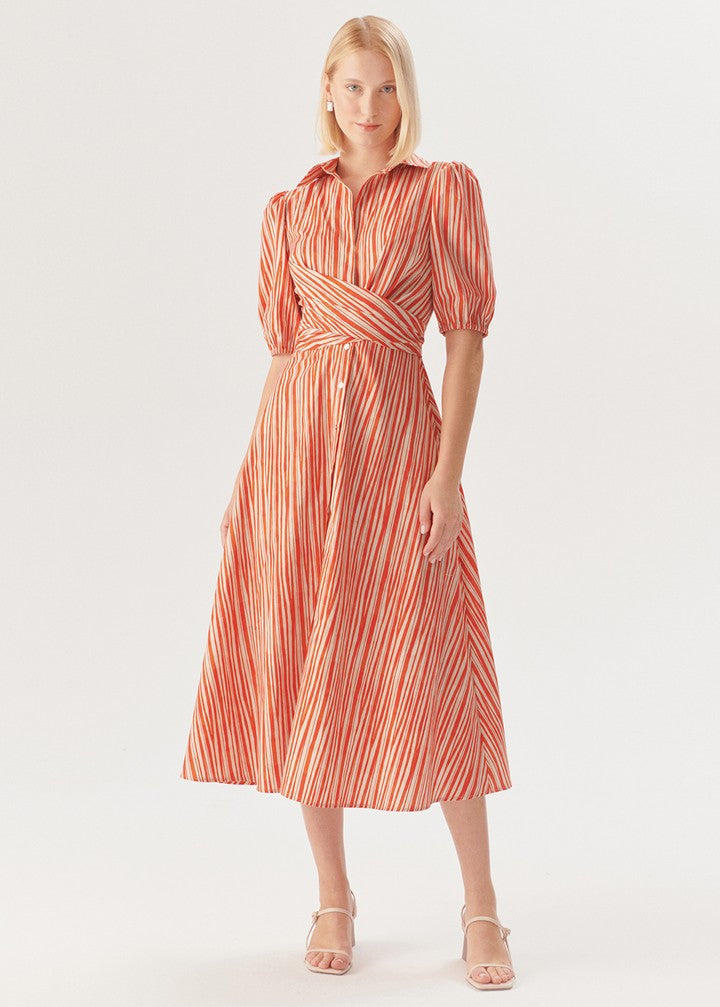 Kali Dress Striped Tie-Waist Midi Shirt Dress