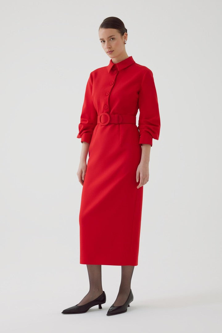 Slim Fit Midi Dress with Belt