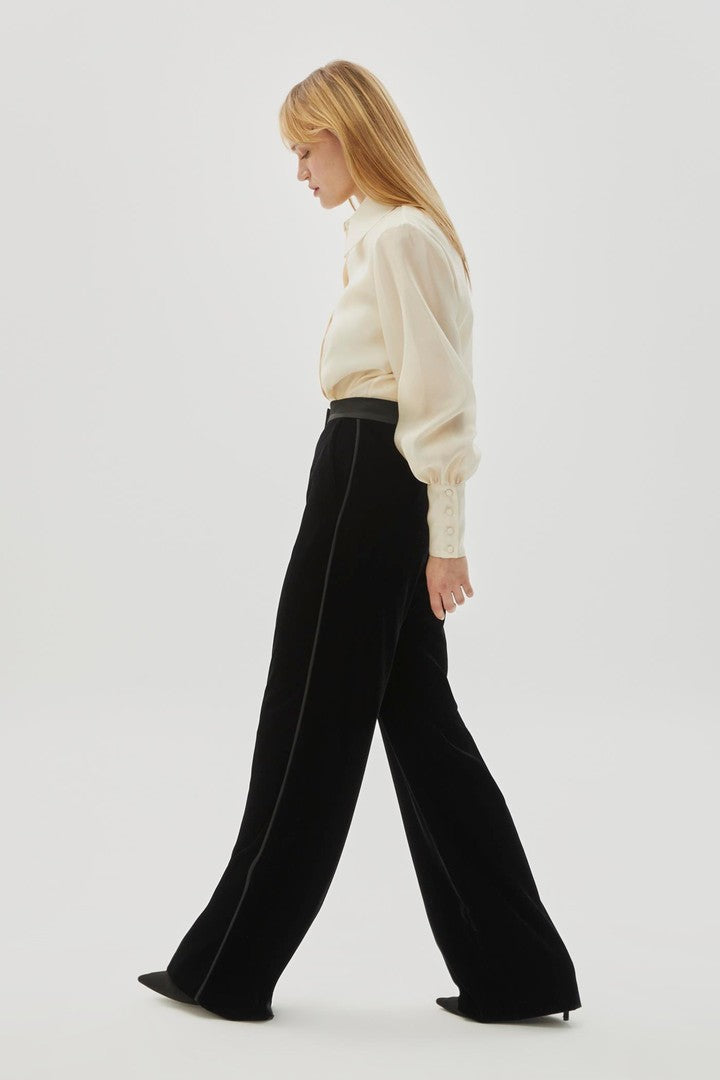Straight Cut Black Velvet Pants