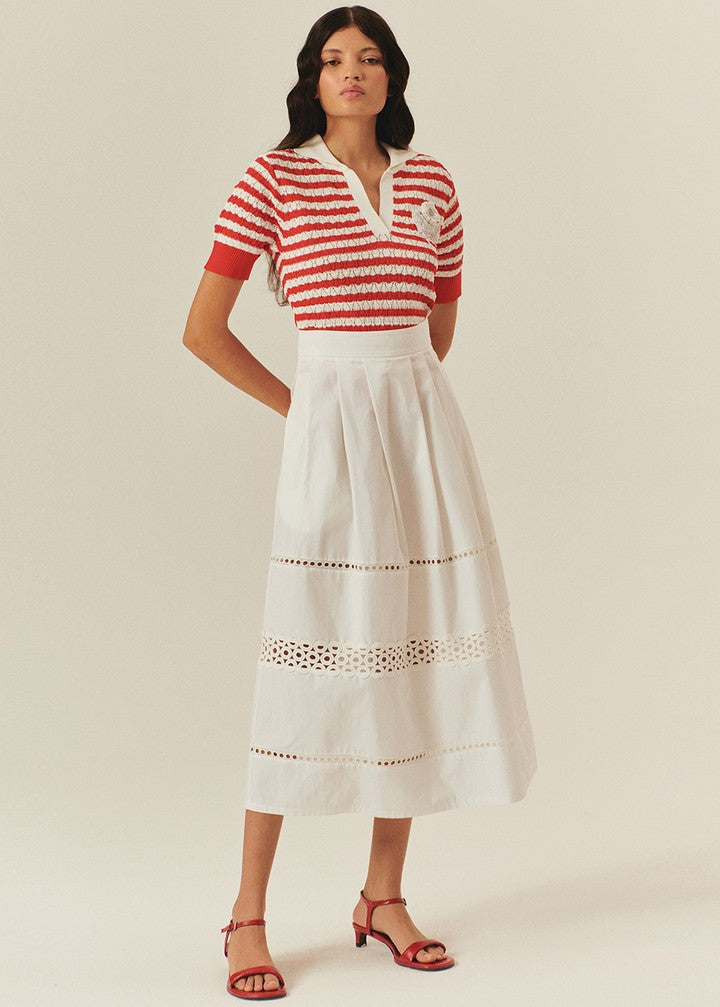 Embroidered Eyelet Midi Skirt