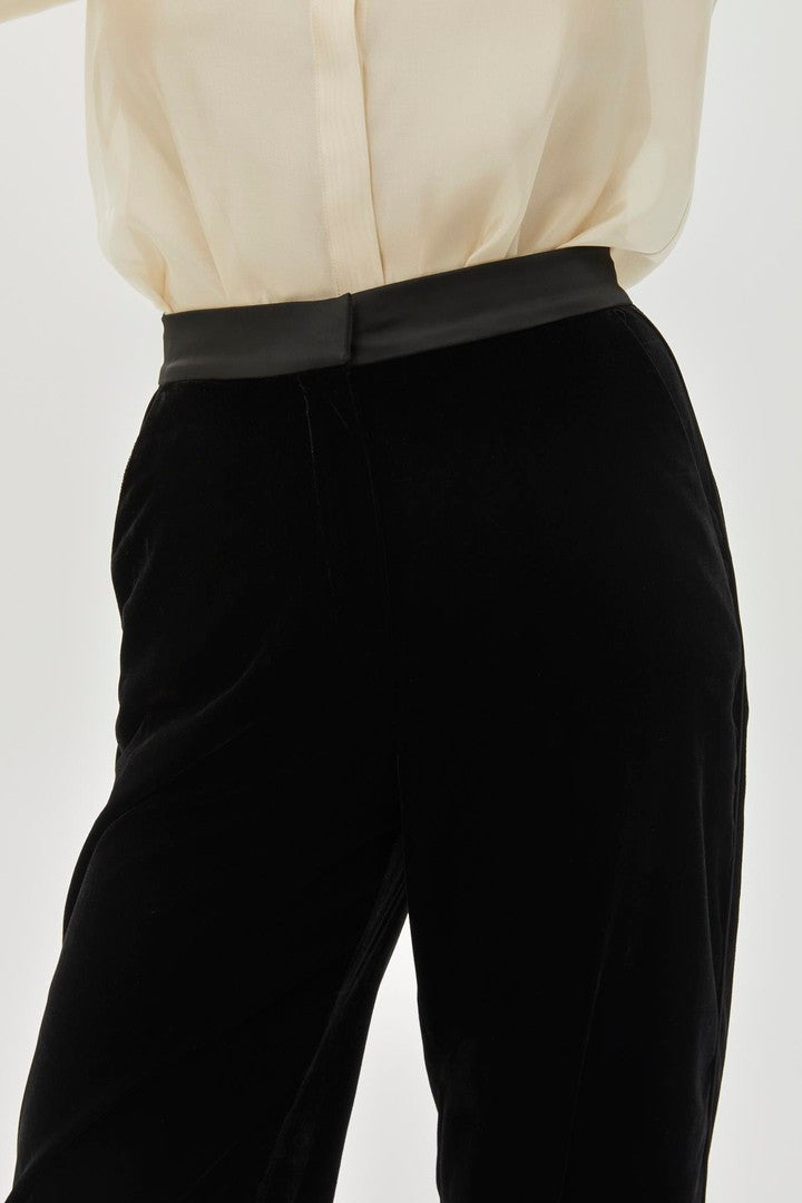 Straight Cut Black Velvet Pants
