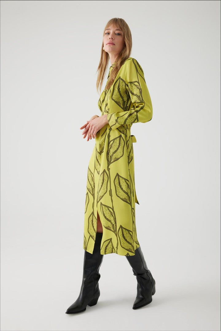 Green Floral Print Midi Shirt Dress