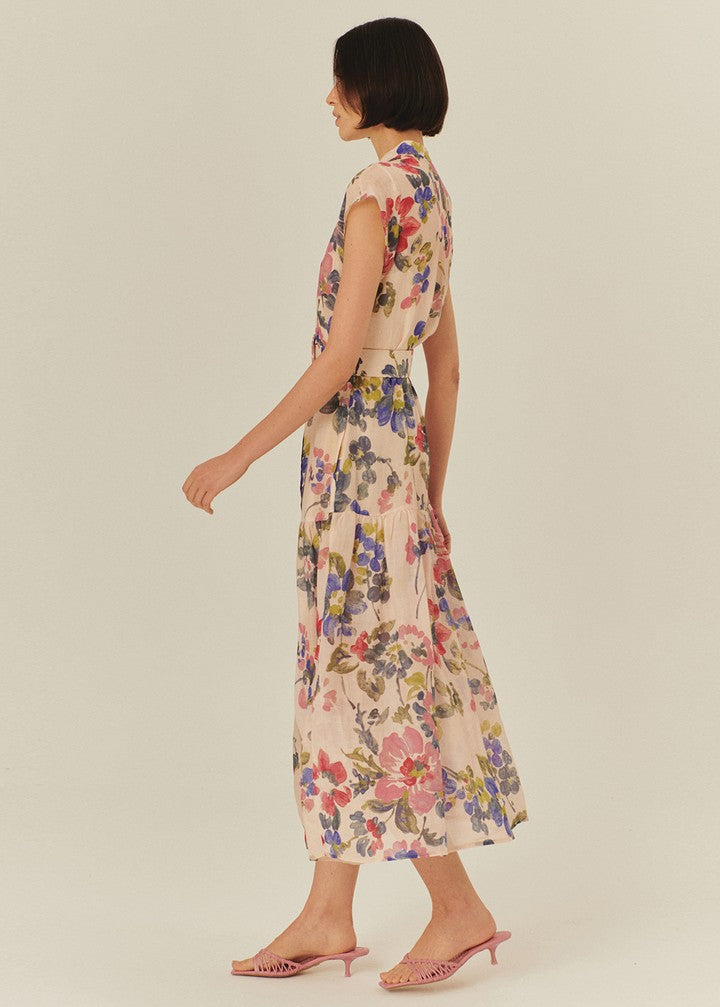 Button-Front Sleeveless Floral Dress