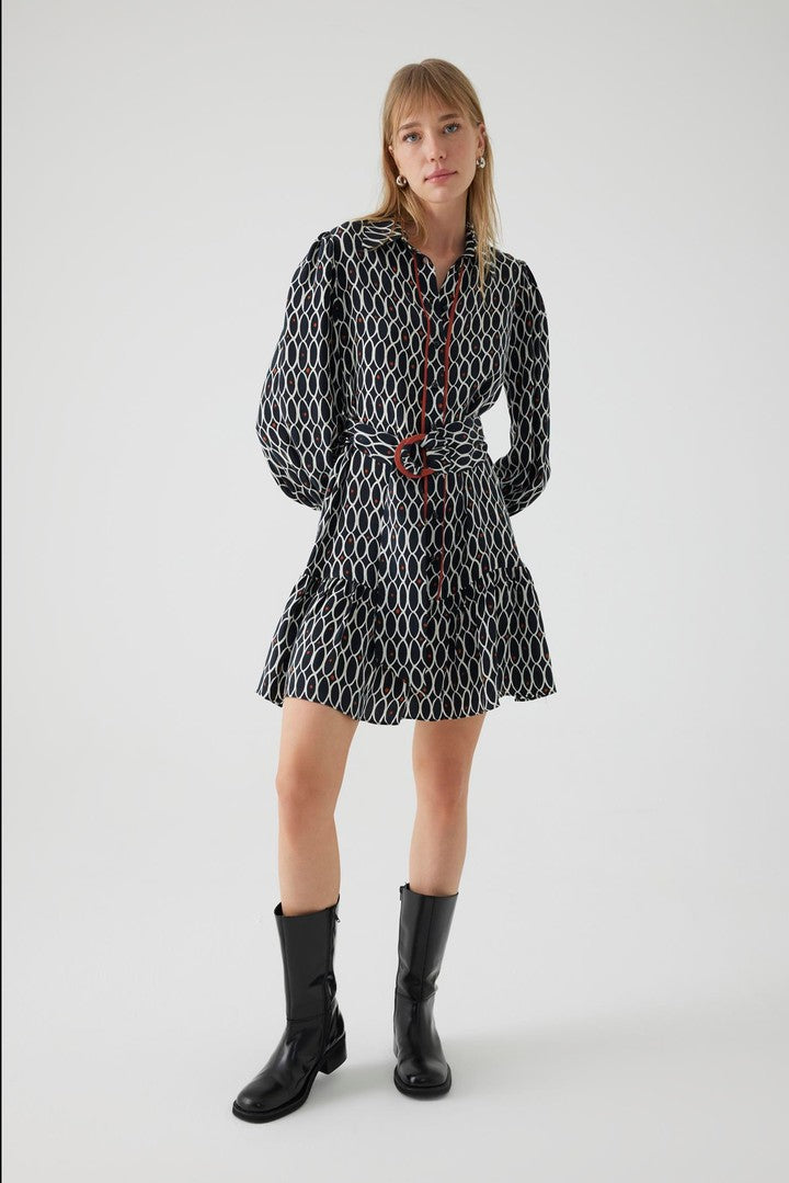 Geometric Patterned Satin Mini Dress