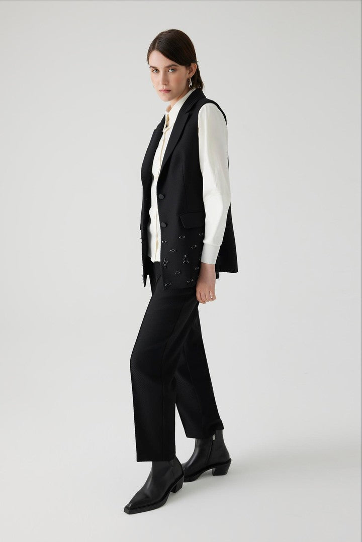 Black Vest with Embroidered Details