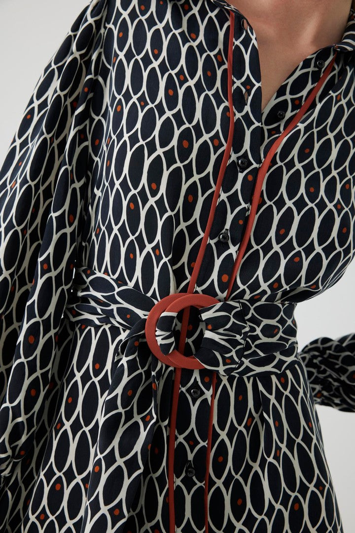 Geometric Patterned Satin Mini Dress